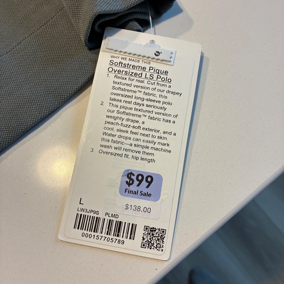 New Lululemon Softstreme Pique Oversized LS Polo Top Green Grey Size L - Picture 3 of 7